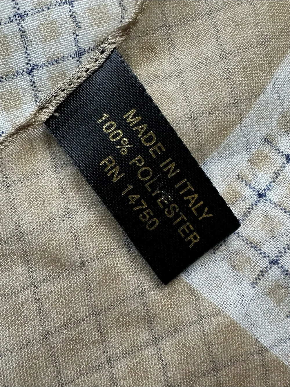 Made in Italy Square Scarf 20.5” Beige Taupe Plaid Sheer Neck Hair Scarf